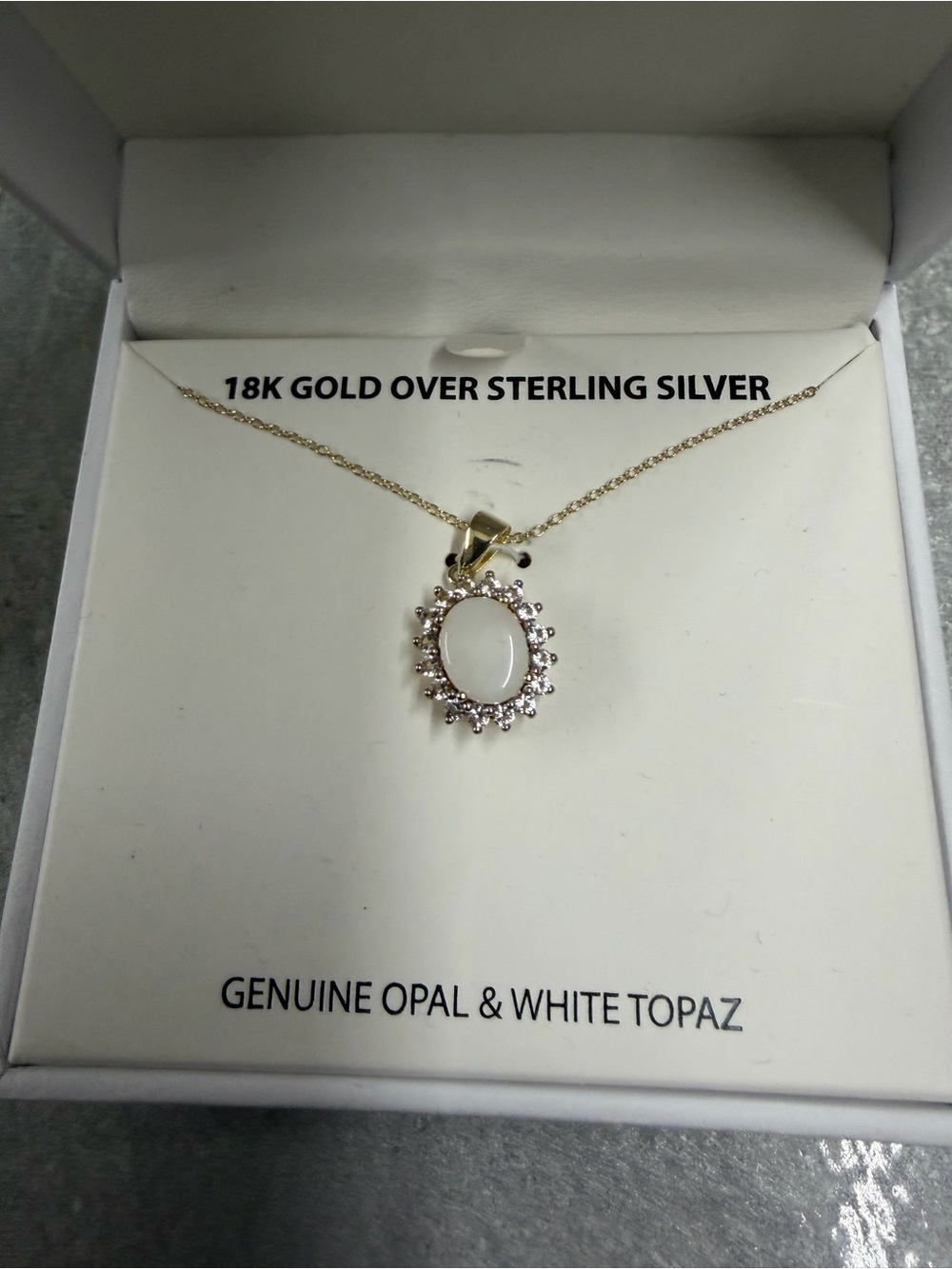 Macy's Gold Opal Pendant Necklace with White Topaz Halo